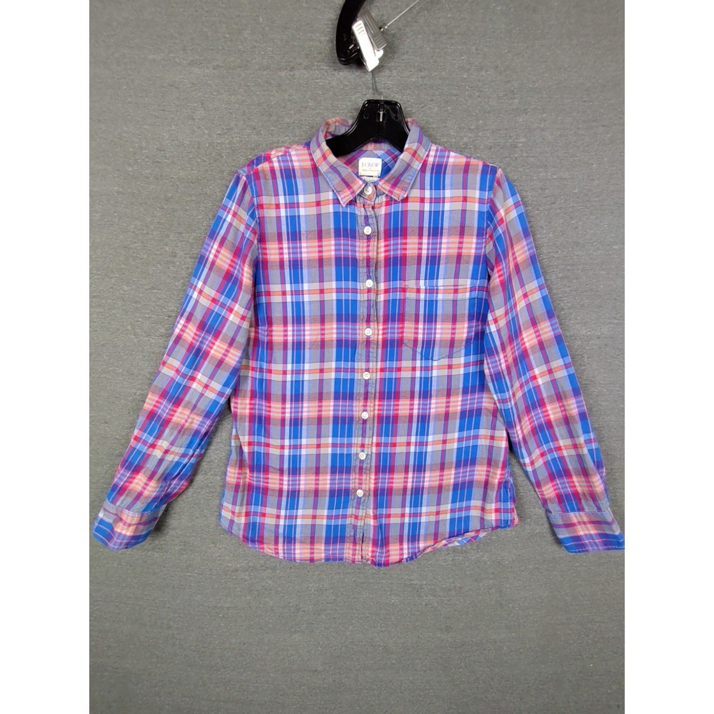 J Crew Womens Shirt Small Blue Plaid Button Long‎ Sleeve Preppy Perfect Fit